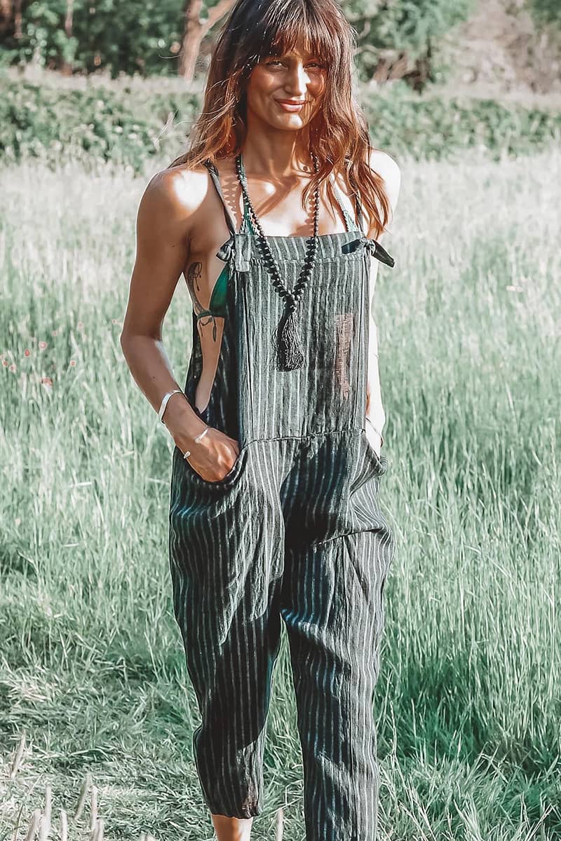 Striped suspender wide-leg jumpsuit