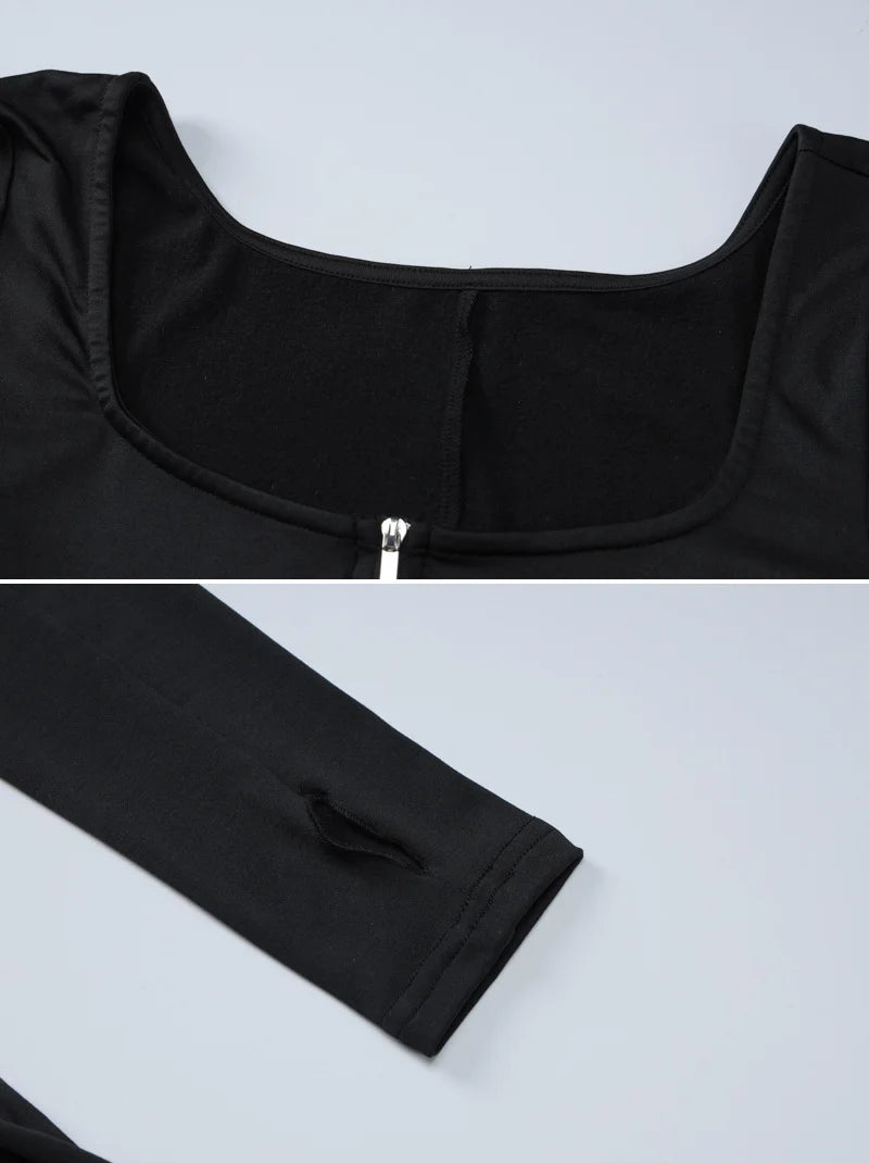 Long-sleeved sports zipper catsuit