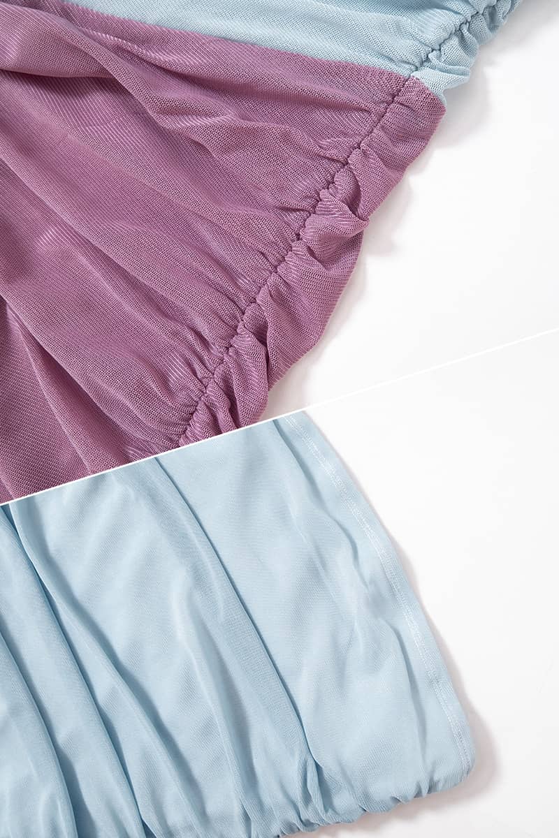 Double-layer contrasting color mesh stitching slim tube top dress