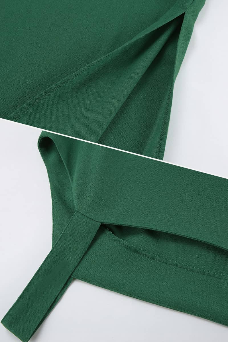 Green Cotton and Linen Split Straight Tube Suspender Dress