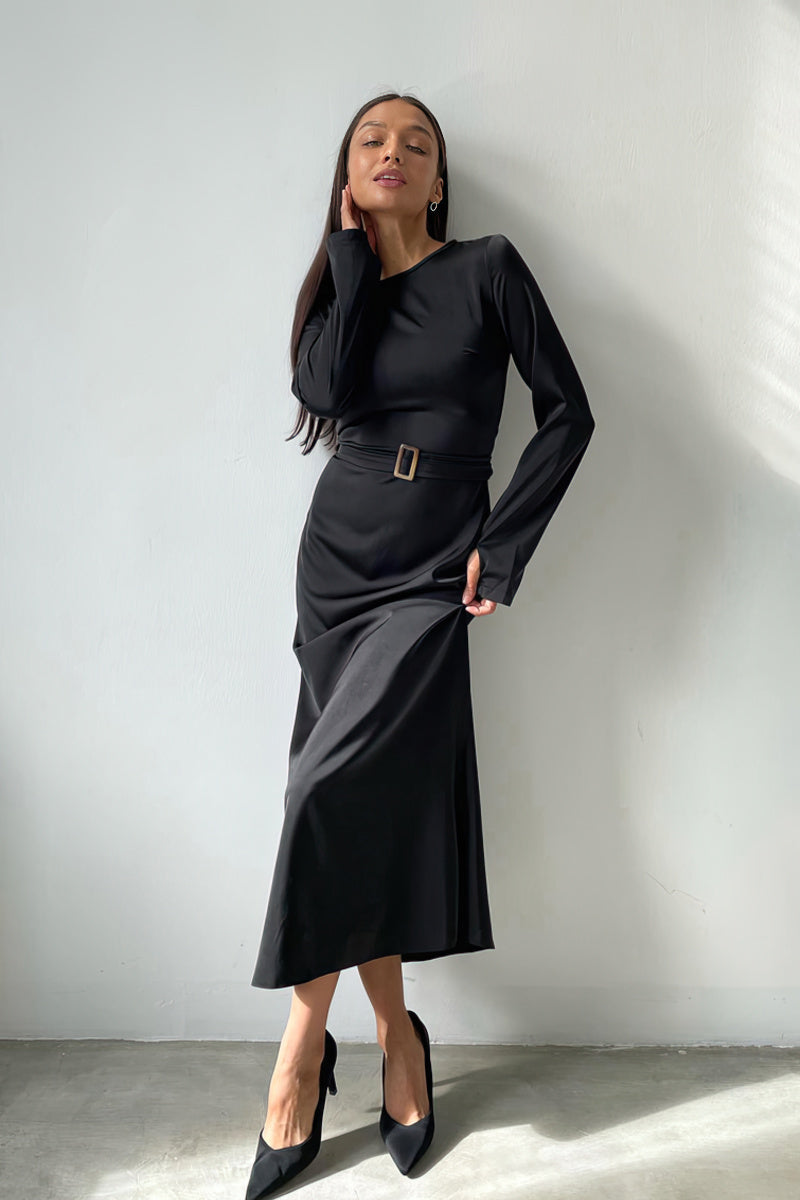 Black slim fit satin dress