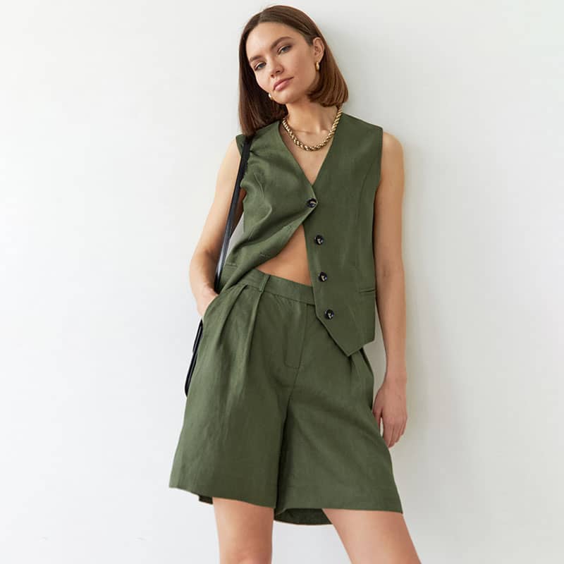 V-Neck Sleeveless Top and High-Waisted Shorts Set