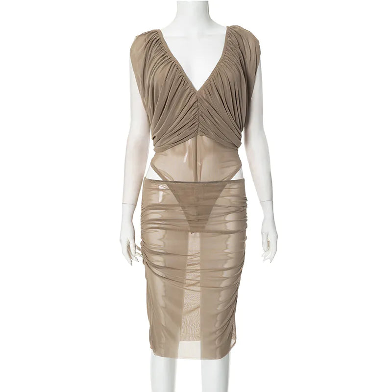 Chiffon Shirred Miniskirt Set