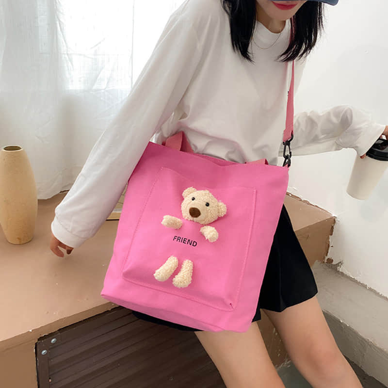 Cute bear large capacity canvas bag tote bag | IFAUN