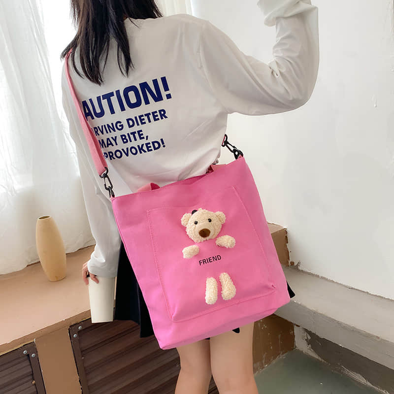 Cute bear large capacity canvas bag tote bag | IFAUN