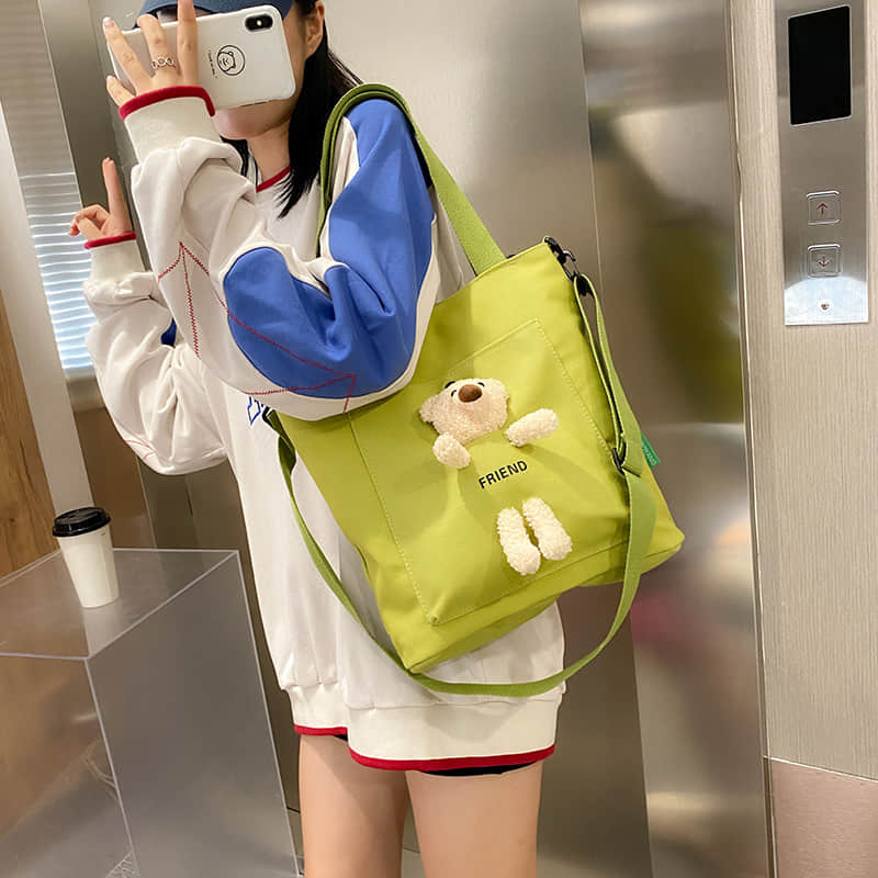 Cute bear large capacity canvas bag tote bag | IFAUN