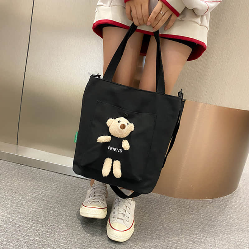 Cute bear large capacity canvas bag tote bag | IFAUN