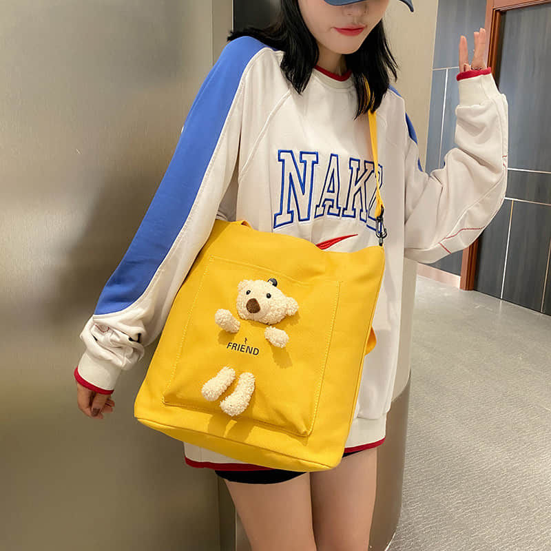 Cute bear large capacity canvas bag tote bag | IFAUN