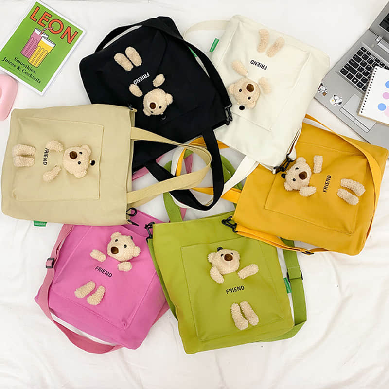 Cute bear large capacity canvas bag tote bag | IFAUN