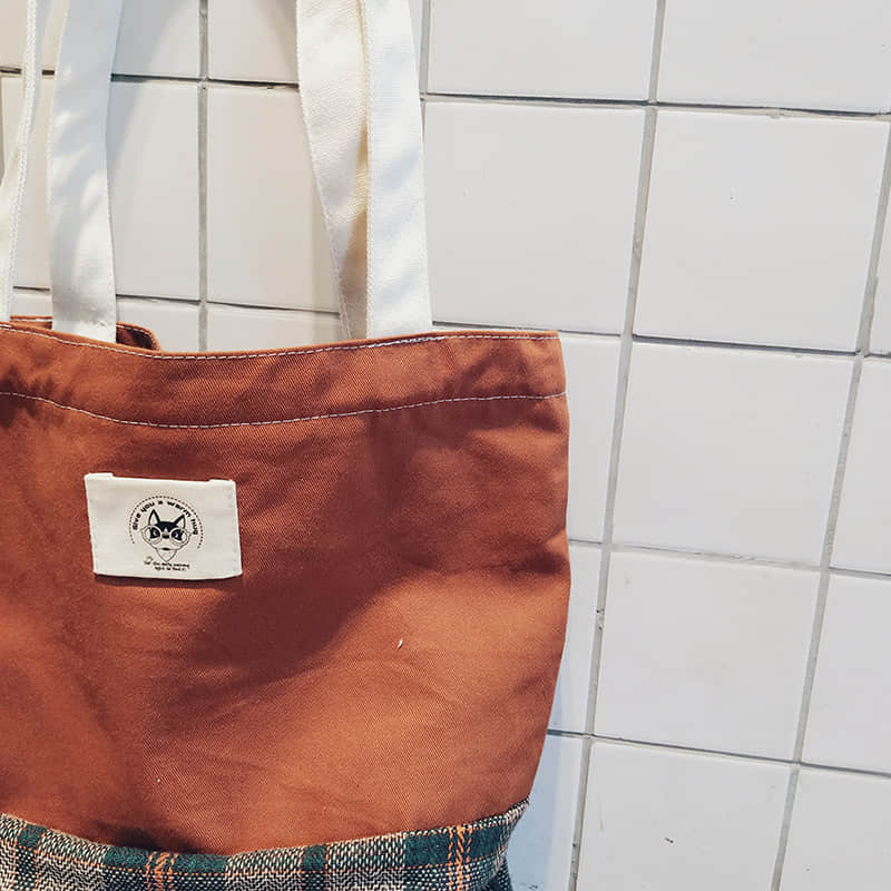 Stitching lattice canvas bag | IFAUN