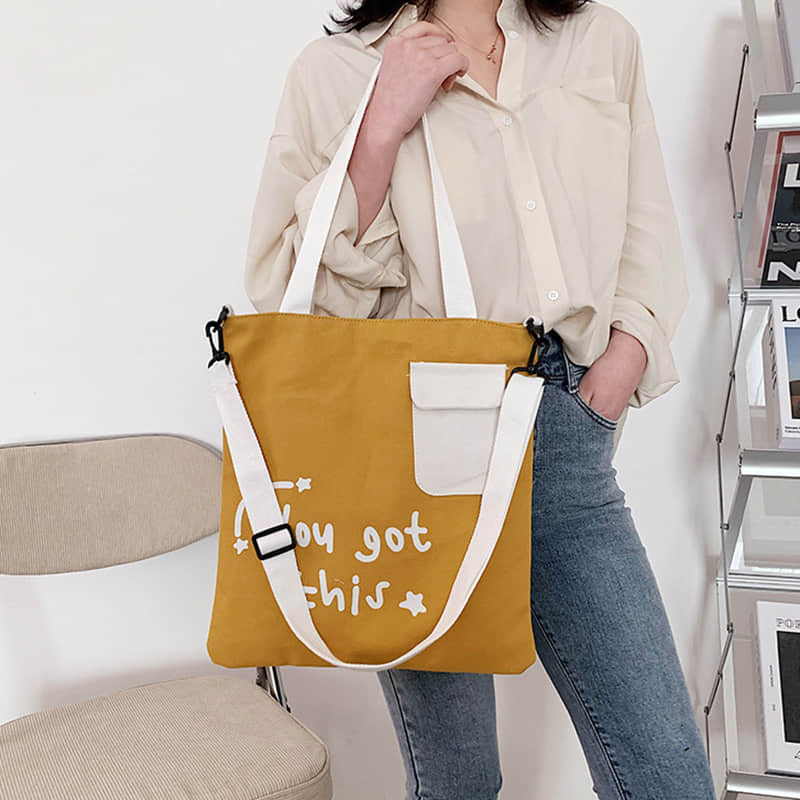 Large-capacity canvas stitching tote bag shoulder bag | IFAUN