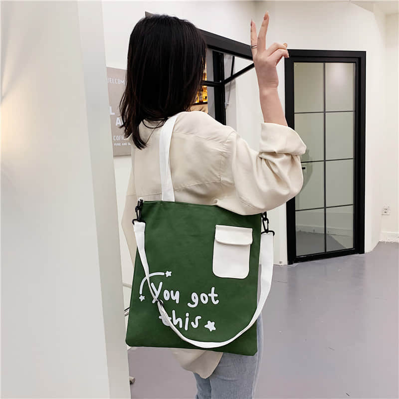 Large-capacity canvas stitching tote bag shoulder bag  | IFAUN