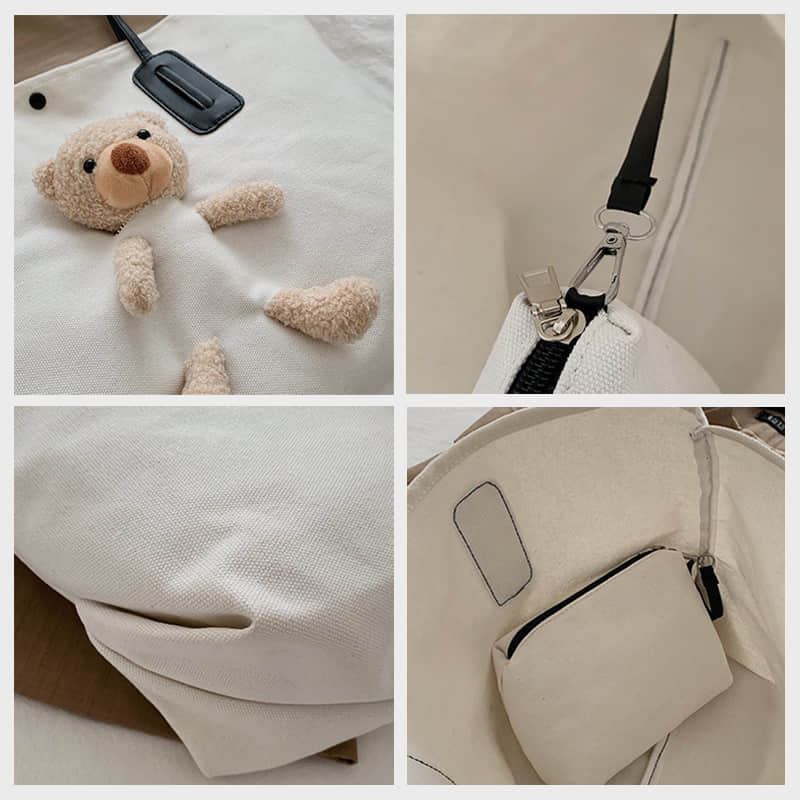Cute bear large capacity canvas bag women's tote bag | IFAUN