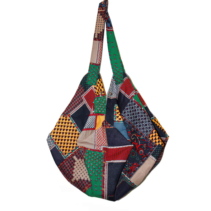 Casual cotton large-capacity patchwork printed shoulder bag Green | IFAUN