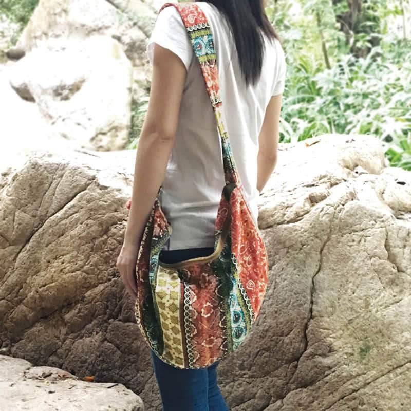 Adjustable satchel in printed linen cotton bag | IFAUN