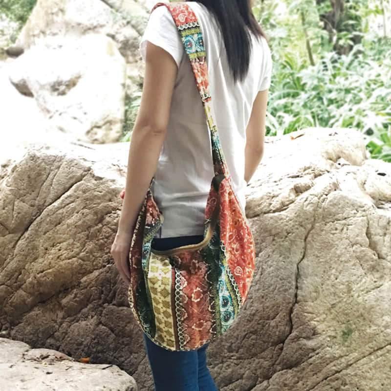 Adjustable satchel in printed linen cotton bag  | IFAUN