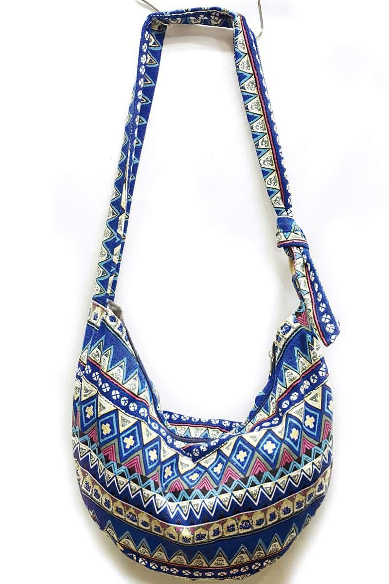 Adjustable satchel in printed linen cotton bag Blue | IFAUN