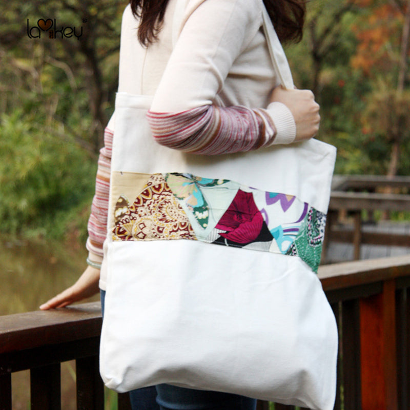 Printed patchwork canvas bag  | IFAUN