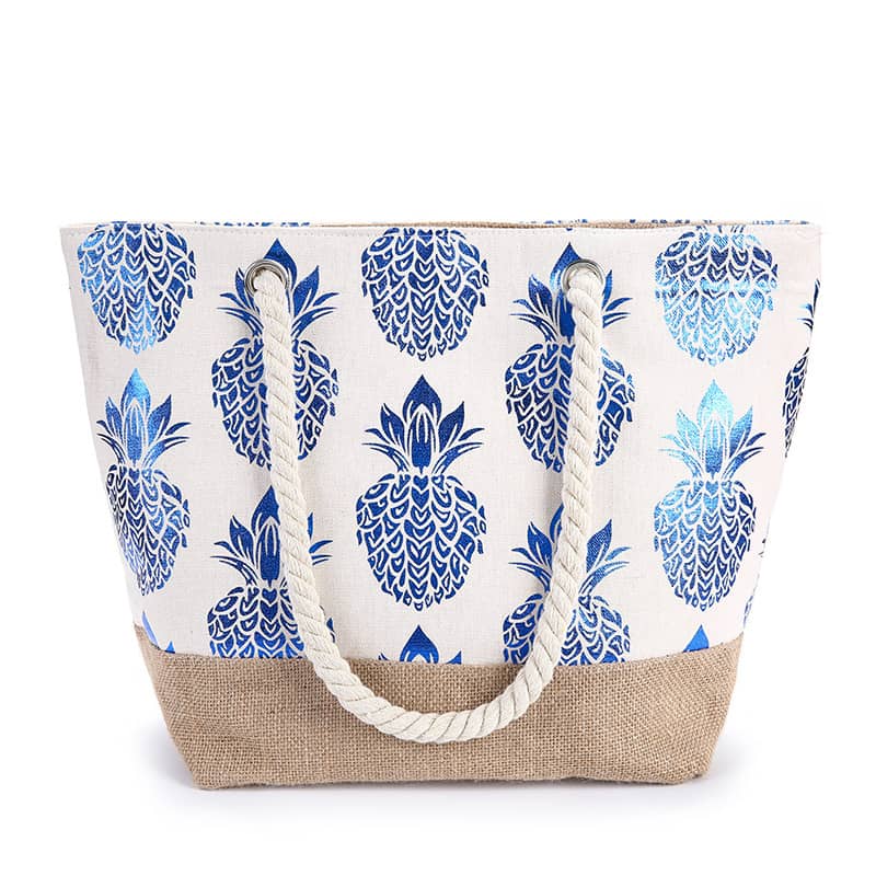 Simple pineapple print tote shopping bag Blue | IFAUN