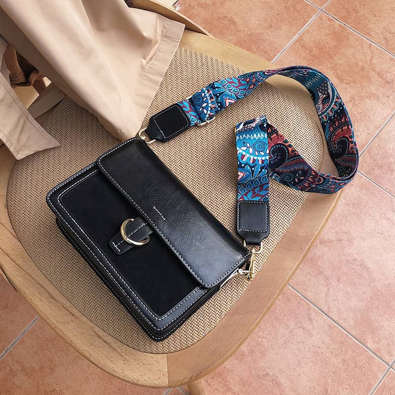 Fashion PU leather shoulder crossbody wide band small square bag