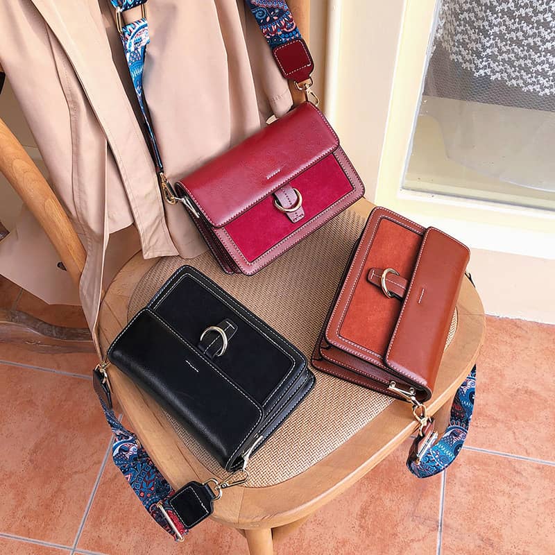 Fashion PU leather shoulder crossbody wide band small square bag