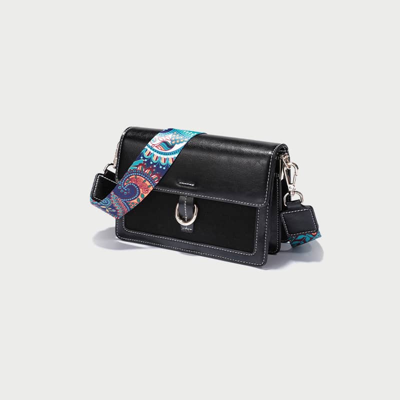 Fashion PU leather shoulder crossbody wide band small square bag