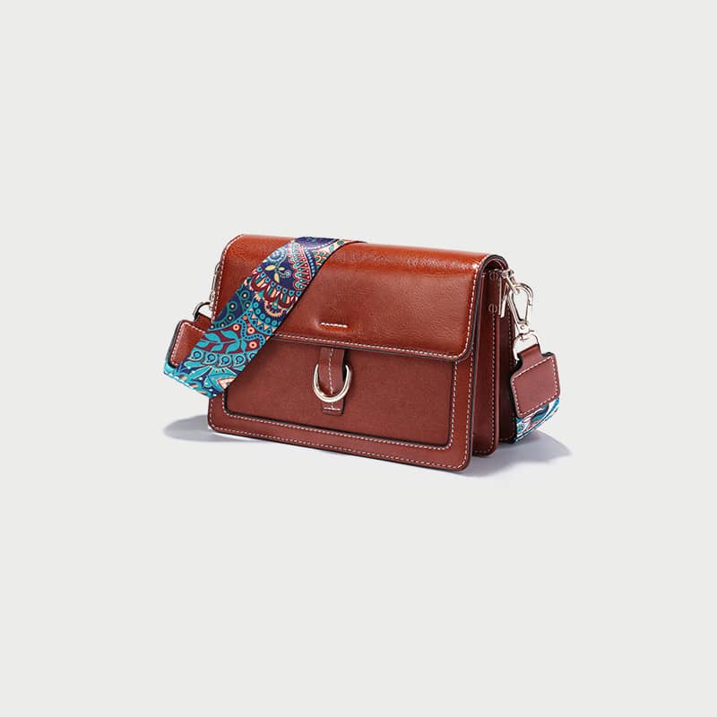 Fashion PU leather shoulder crossbody wide band small square bag