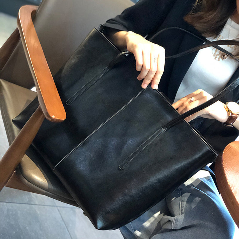 Large capacity portable women's bag fashion retro leather shoulder bag