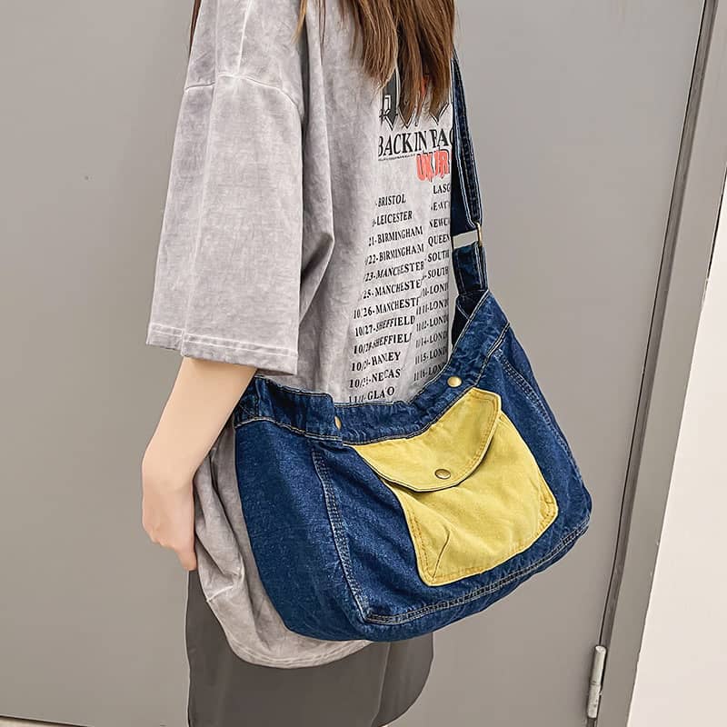 Contrast Denim Messenger Bag