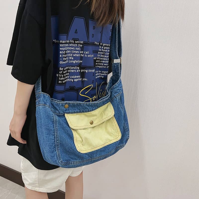 Contrast Denim Messenger Bag