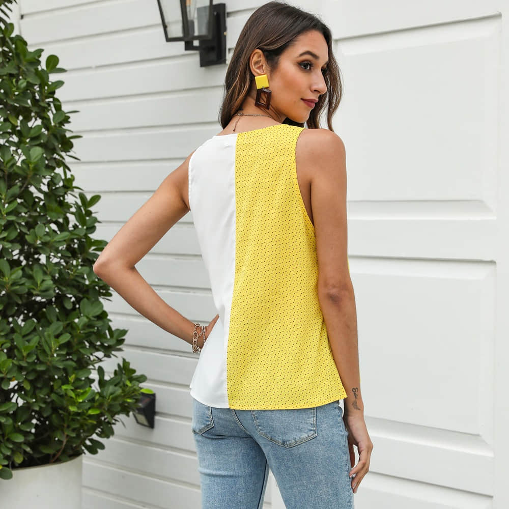 Women's two-tone stitching bow camisole T-shirt | IFAUN