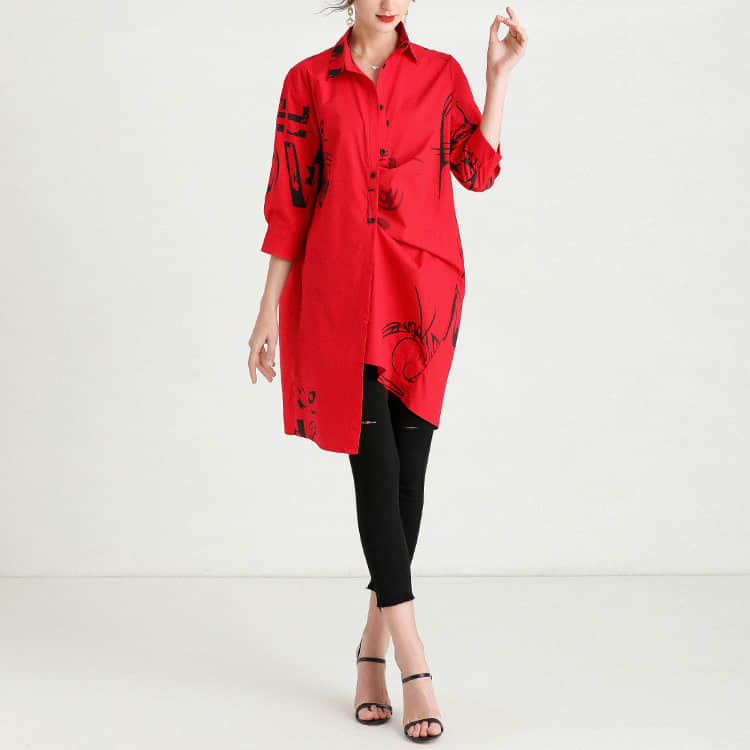 Women's new mid-length printed loose top | IFAUN