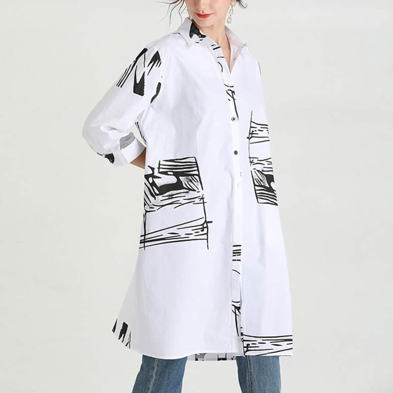 Women's new mid-length printed loose top | IFAUN