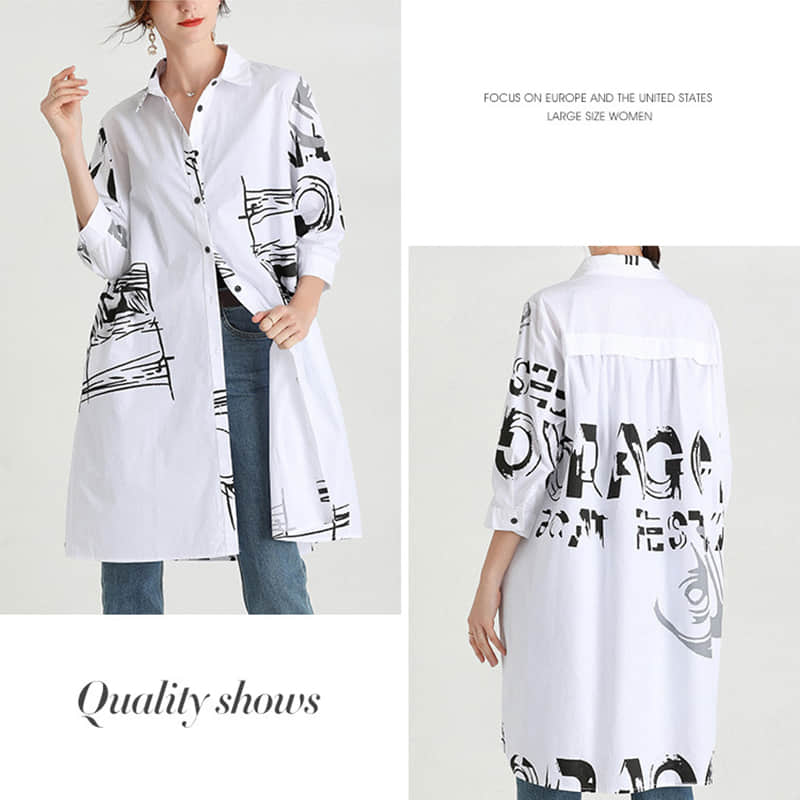 Women's new mid-length printed loose top | IFAUN