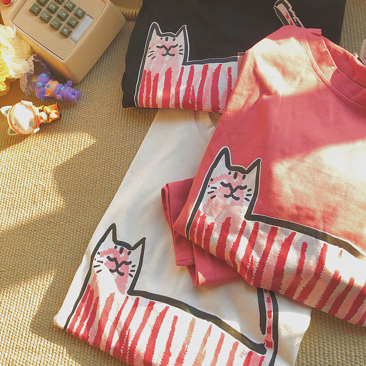 Kitty fun print short-sleeved loves T-shirt | IFAUN