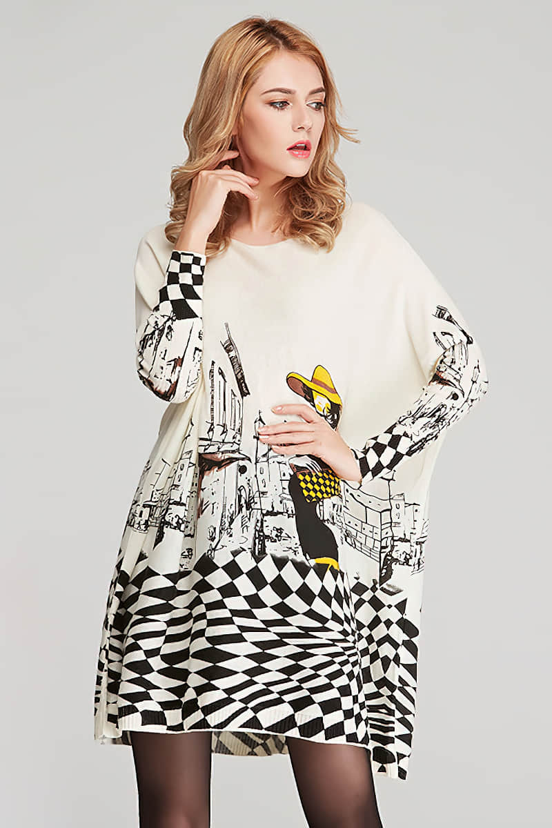 Women's plus size cartoon print pullover sweater | IFAUN