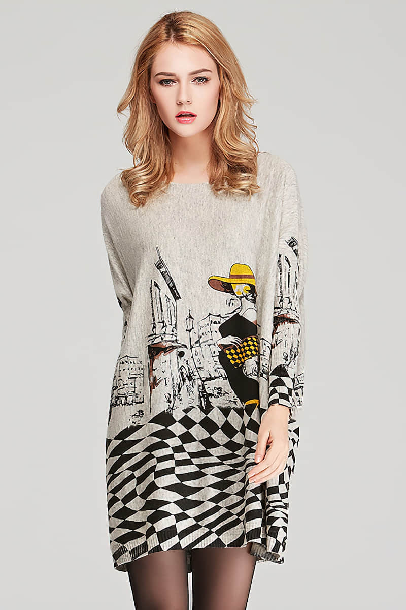 Women's plus size cartoon print pullover sweater | IFAUN