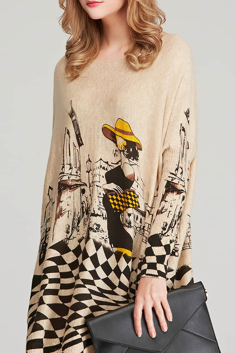 Women's plus size cartoon print pullover sweater | IFAUN