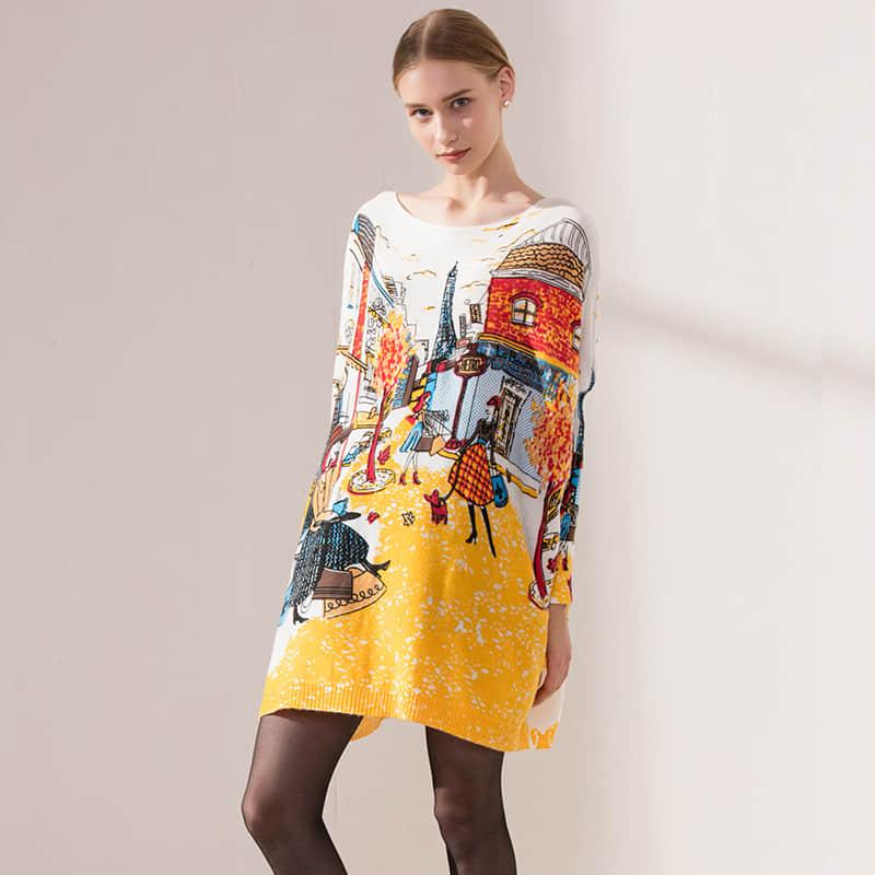 Plus size women's bat sleeve printed sweater | IFAUN