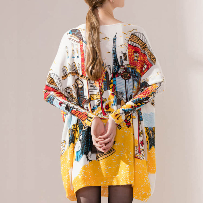 Plus size women's bat sleeve printed sweater | IFAUN