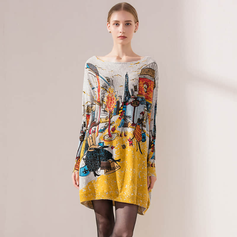 Plus size women's bat sleeve printed sweater | IFAUN