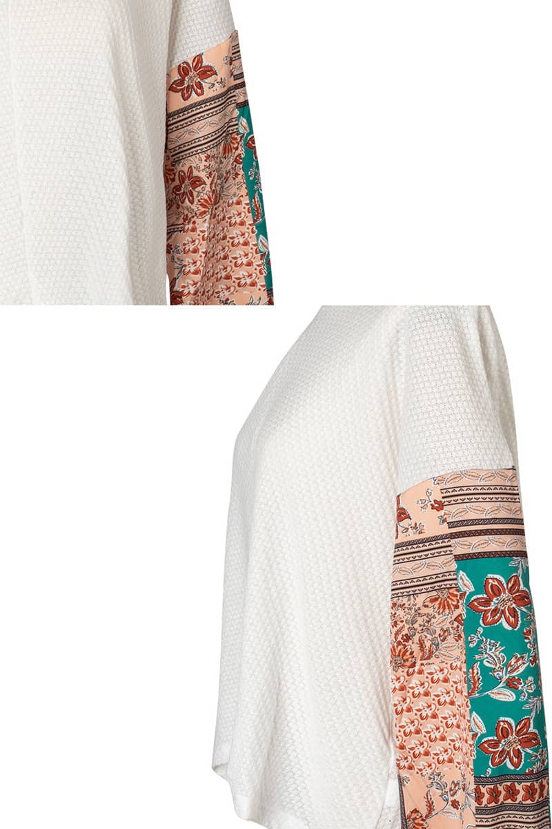 Printed stitching round neck long-sleeved T-shirt | IFAUN