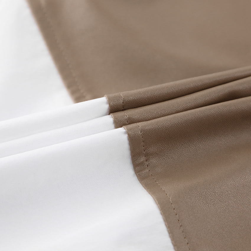 Patchwork PU loose mid-length shirt