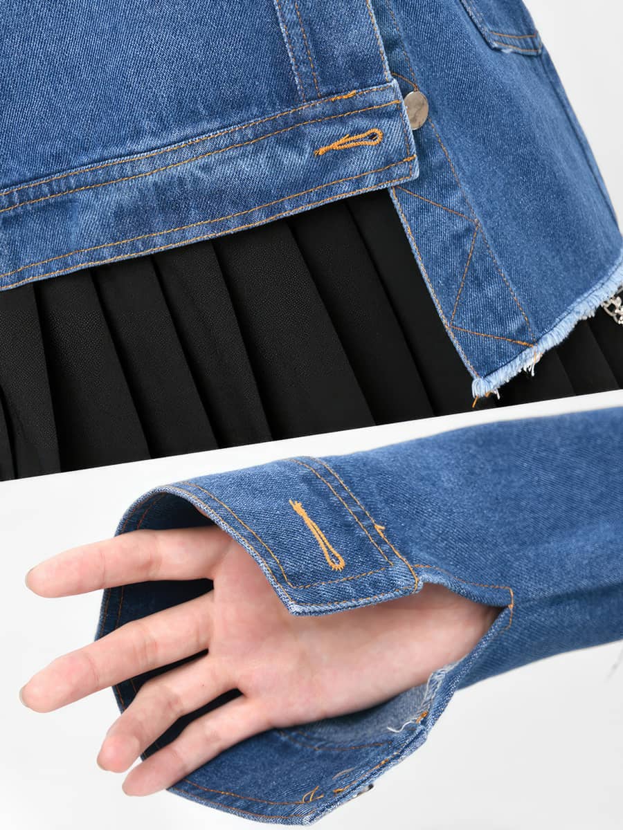 Asymmetric Denim Contrasting Track Top