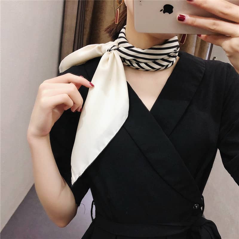 Black and white striped silk Square scarf - 90cm