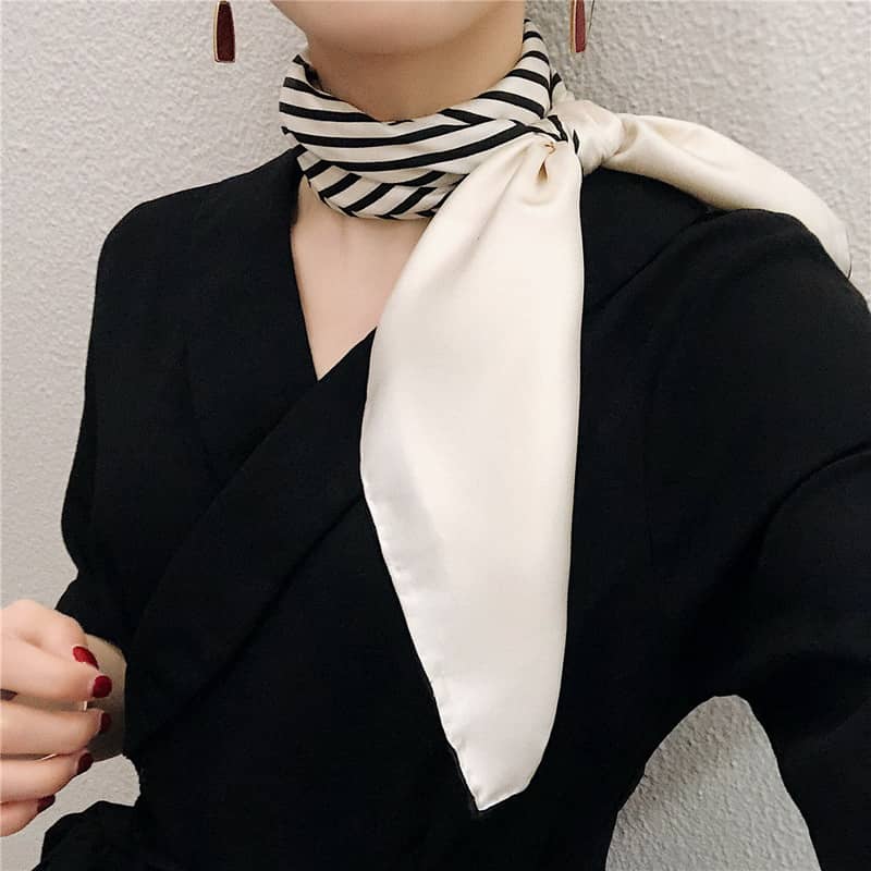 Black and white striped silk Square scarf - 90cm