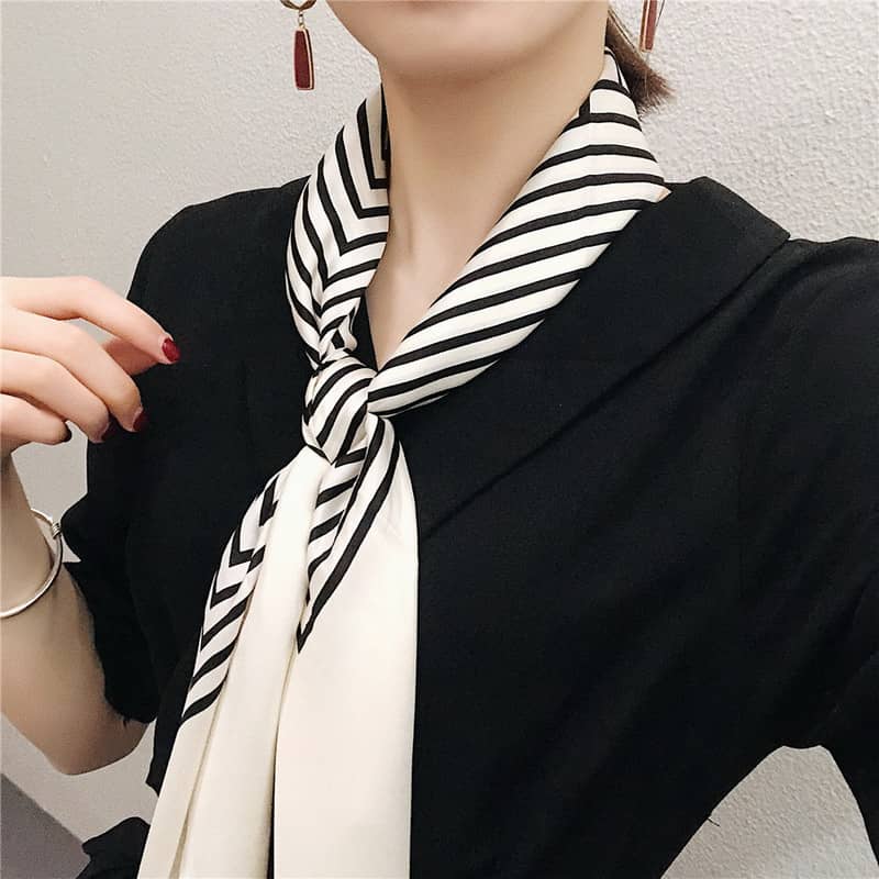 Black and white striped silk Square scarf - 90cm