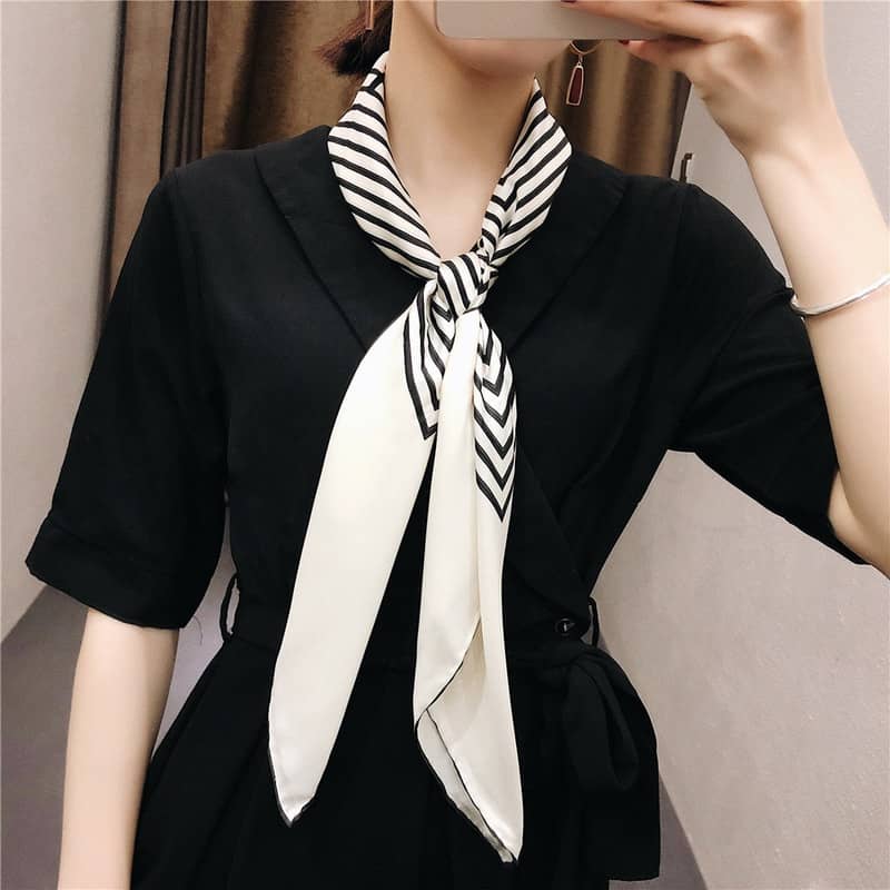 Black and white striped silk Square scarf - 90cm