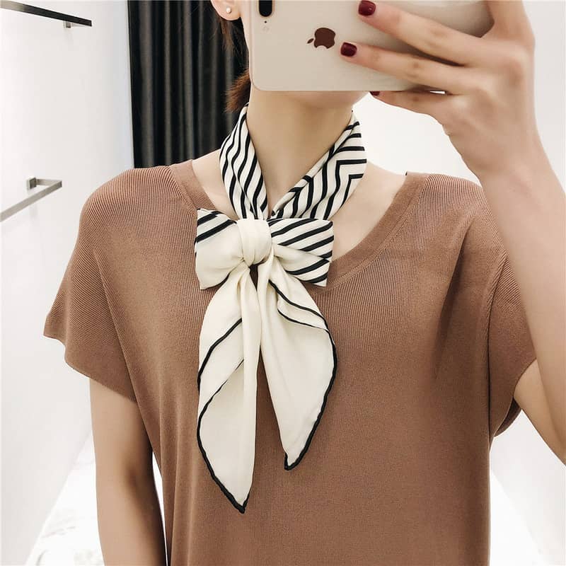 Black and white striped silk Square scarf - 90cm