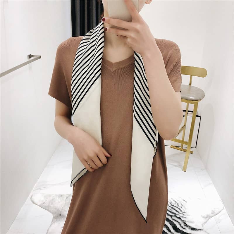 Black and white striped silk Square scarf - 90cm